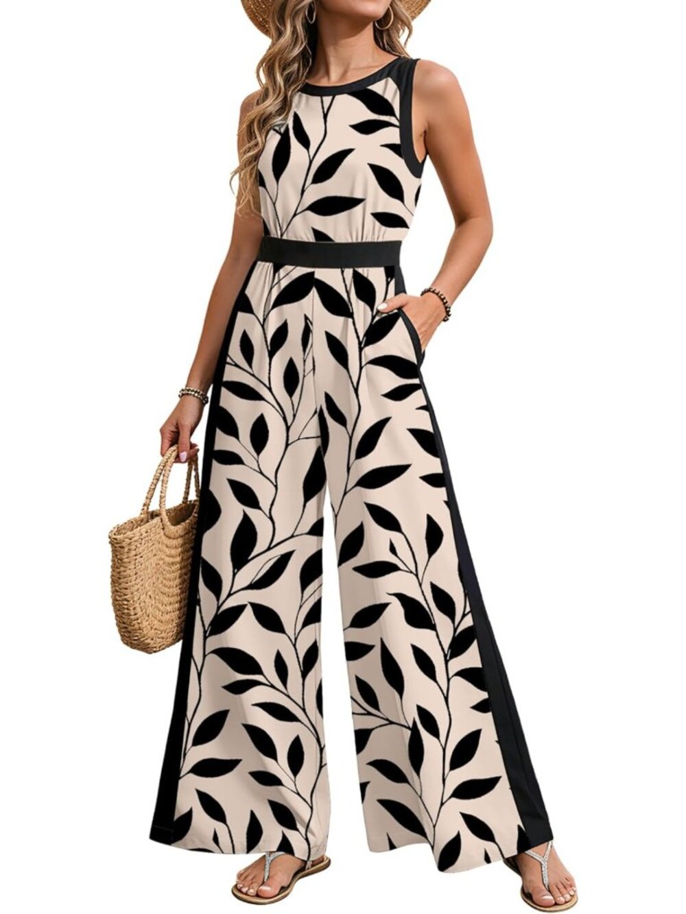 Floral Wide Leg Jumpsuit for Women - Casual Sleeveless One Piece Outfit with